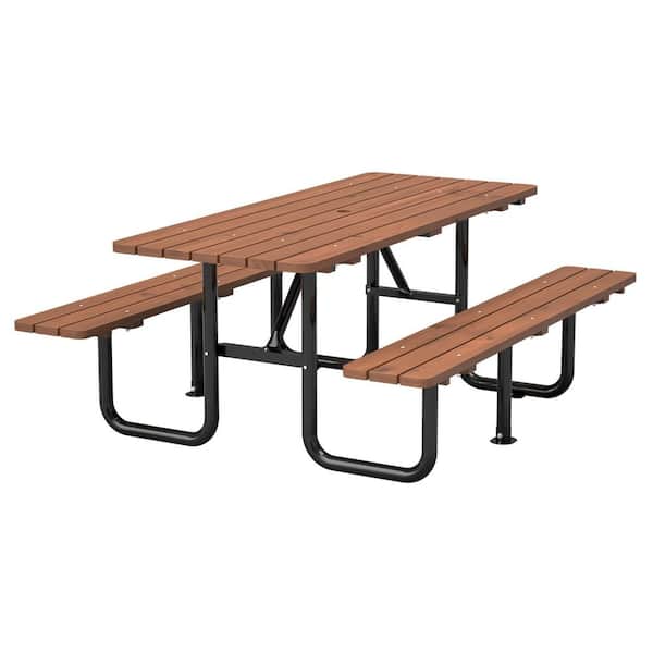 Thanaddo 72 in. Brown Rectangle Steel Frame Picnic Table Set Seats