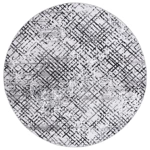 Amelia Grey/Charcoal 7 ft. x 7 ft. Distressed Geometric Round Area Rug