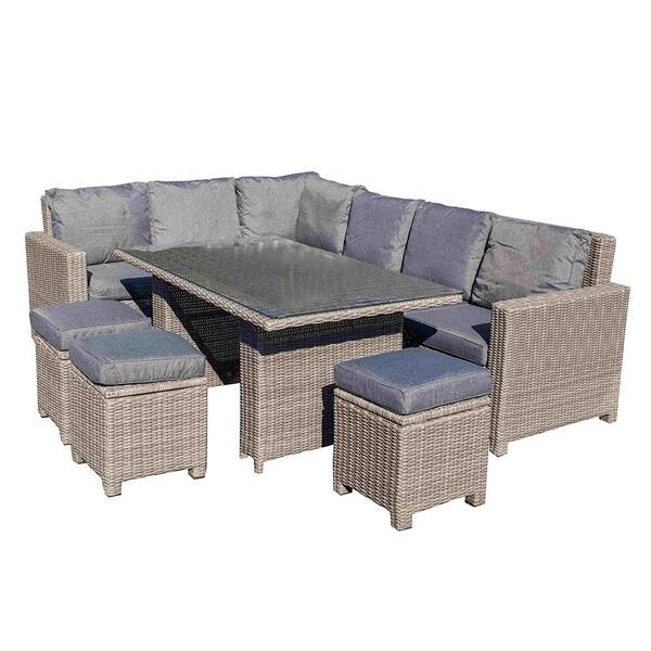 Sol Living Brielle Gray 6-Piece Wicker Rectangle 28 in. Patio Conversation with Gray Cushions