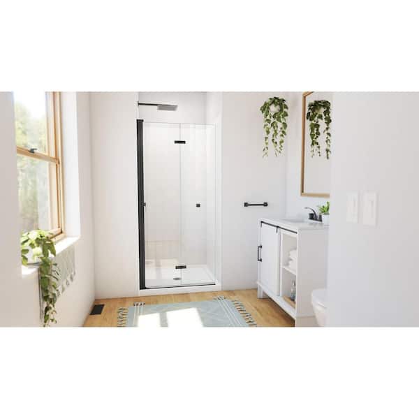 36 in. L x 36 in. W x 76 3/4 in. H Center Drain Alcove Shower Stall Kit in Matte Black