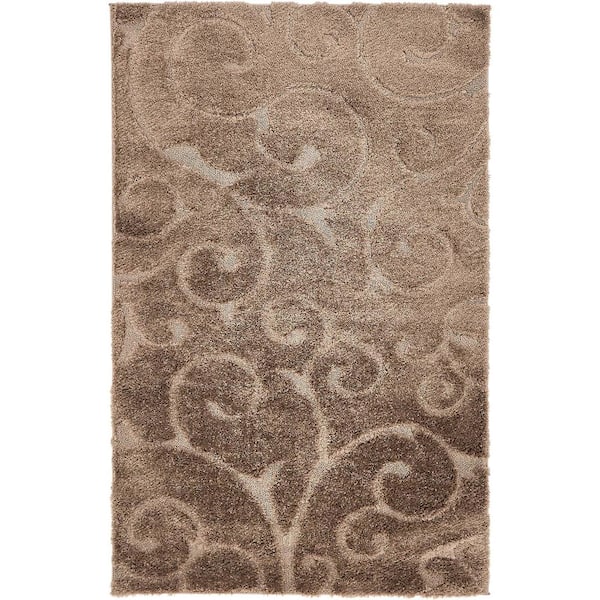 Unique Loom Floral Shag Carved Brown 5' 0 x 8' 0 Area Rug