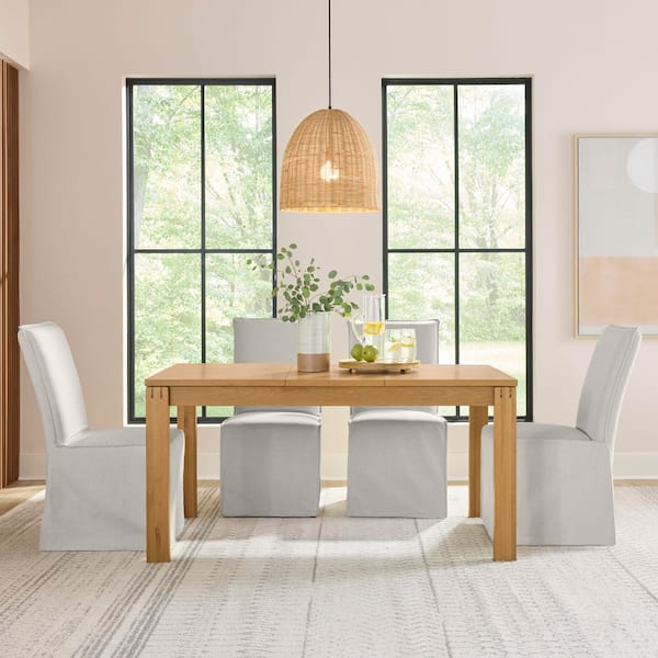 Conley Extendable Modern Sandy Oak Wood 60 in. 4-Legs Dining Table, Seats up to 8