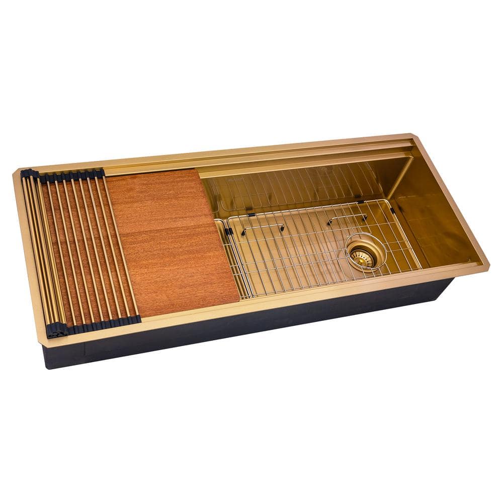 Ruvati 45-Inch Matte Gold Stainless Steel Workstation Kitchen Sink