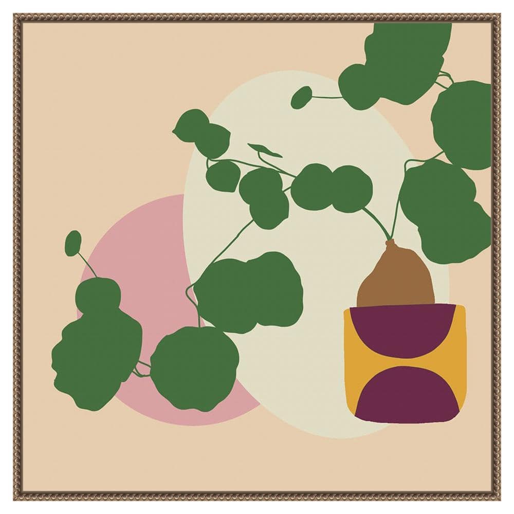 Mod Potted Plant Abstract Canvas Wall Art with Bronze Frame, 30 x 30 inches