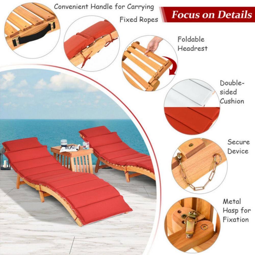 Eucalyptus Wood Lounge Chair Set with Red and White Cushions