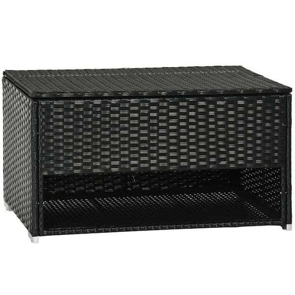82 Gal. Rattan Deck Box & Shoe Storage-Waterproof Outdoor Storage for Pool Toys, Garden Tools and Patio Cushions (Black)