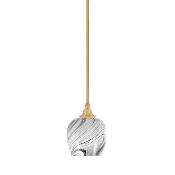Unbranded Sparta 100-Watt 1-Light New Age Brass Shaded Pendant Light Mini Pendant with Onyx Swirl Glass and No Bulb Included