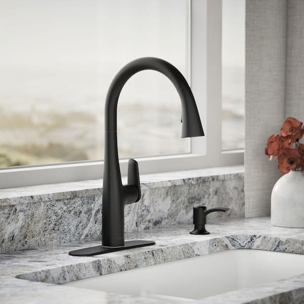Easmor Single-Handle Pull Down Sprayer Kitchen Faucet in Matte Black
