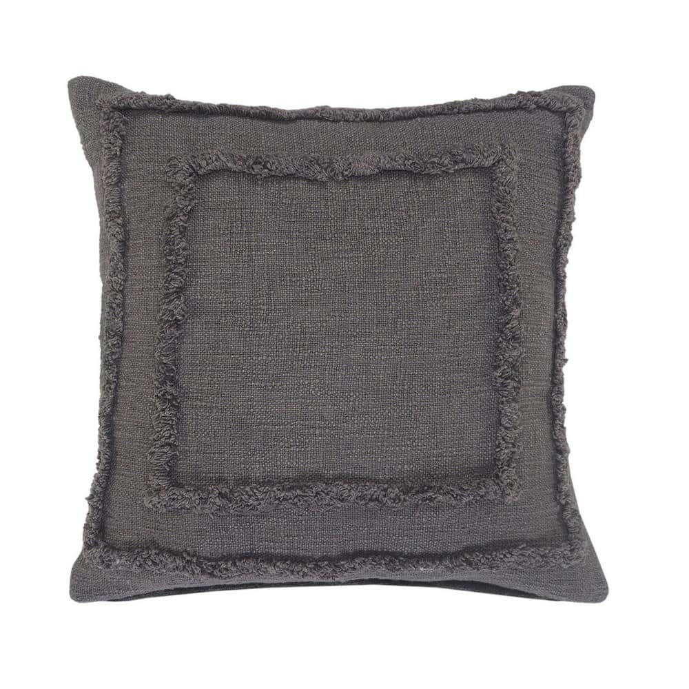 Modern Dark Gray Tufted Solid Soft Poly- Fill 20 in. x 20 in. Indoor Throw 