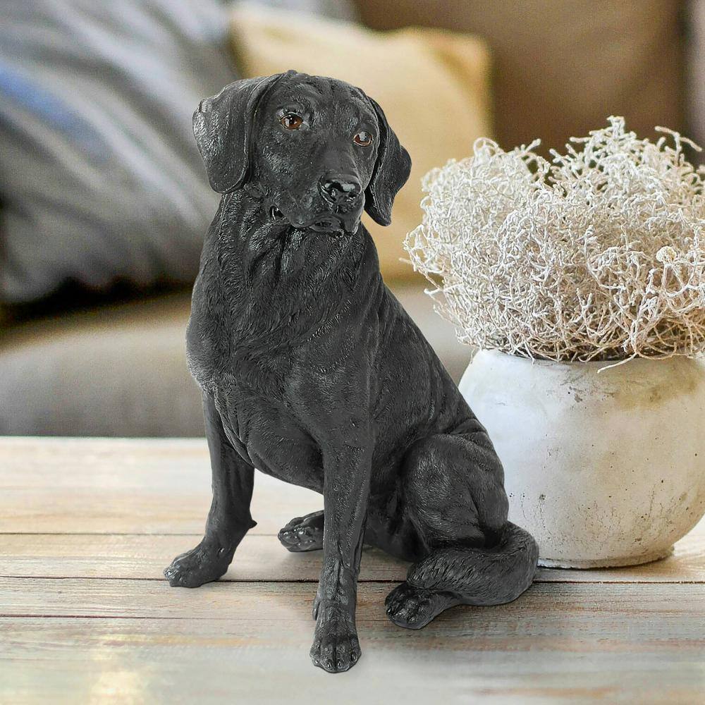 Black Resin Labrador Retriever Dog Garden Statue, 15.5 Inches Tall