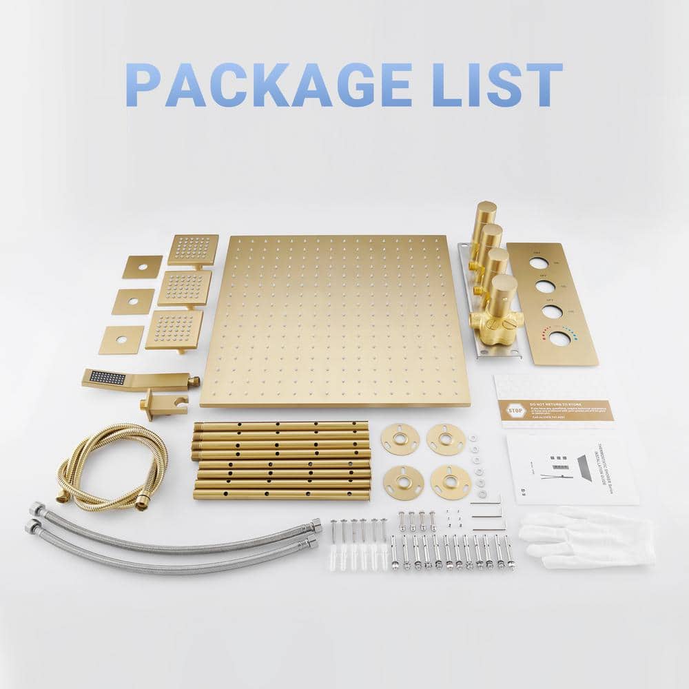 Large Brushed Gold Dual Ceiling Mounted Shower System with Body Jets