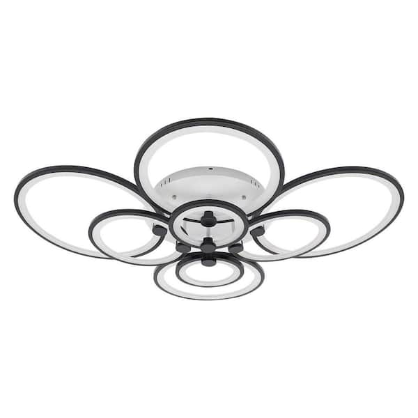 41.33 in. 8-Light Black and White Modern Selectable LED Semi-Flush Mount Ceiling Light with Remote Control