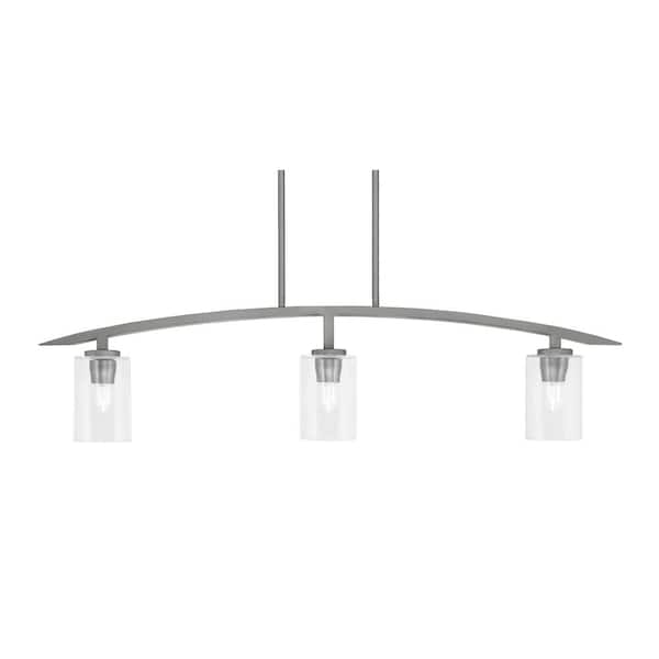 Unbranded Siena 41 in. 3-Light Graphite Chandelier with 4 in. Clear Bubble Glass Shades, no bulbs included