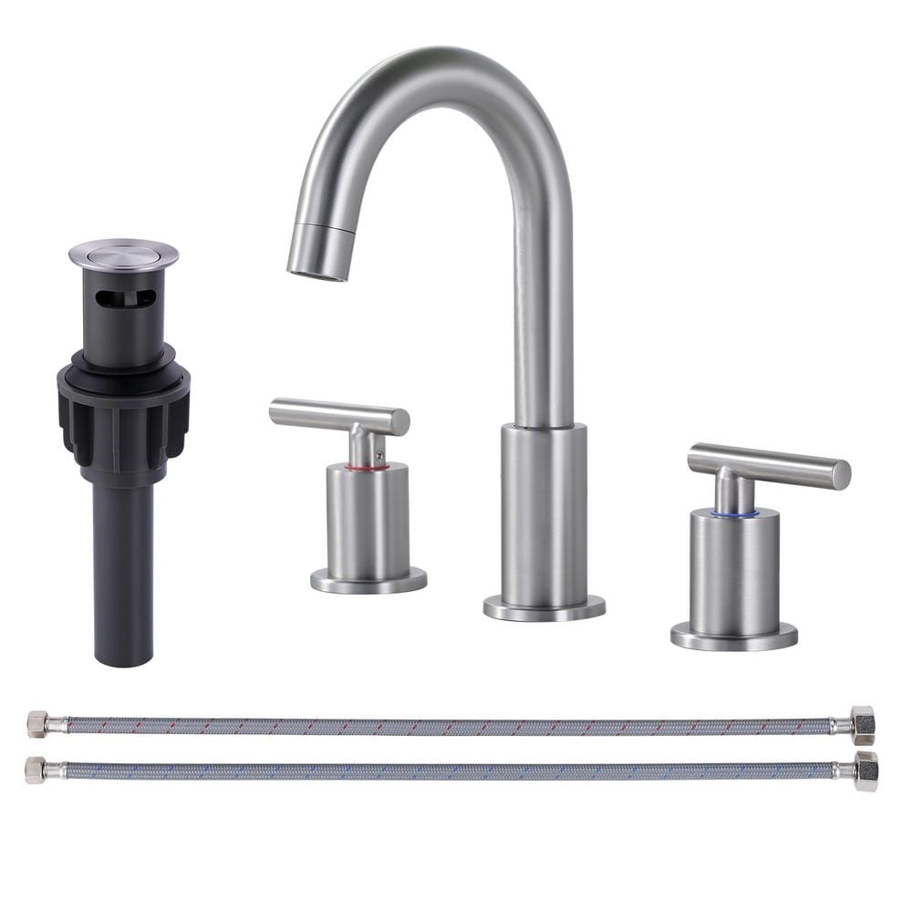8 in. Widespread Double Handle Bathroom Faucet with 2-Aerators, Pop Up Drain and Supply Lines in Brushed Nickel price history on PriceWatchPro