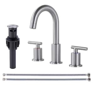 8 in. Widespread Double Handle Bathroom Faucet with Drain kit and Supply Lines Included in Brushed Nickel