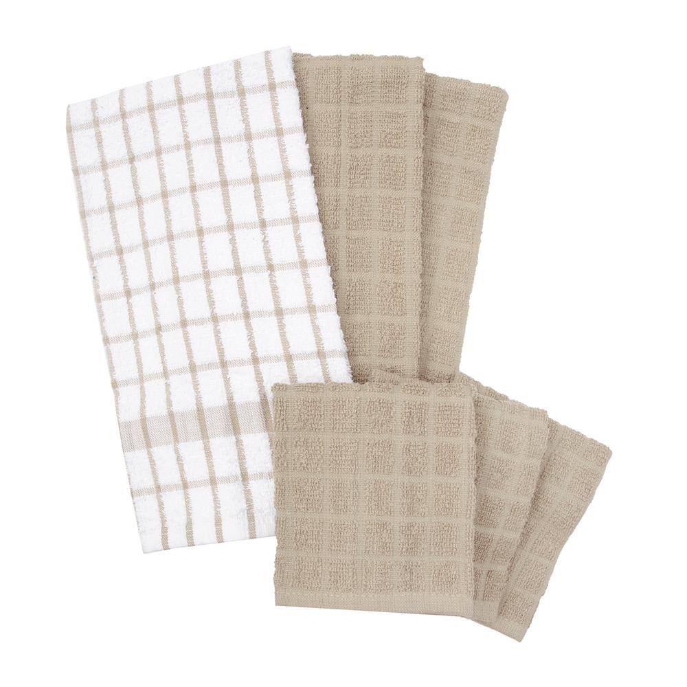 RITZ Terry Plaid Cotton Kitchen Towel and Dish Cloth Putty Set of 3 ...