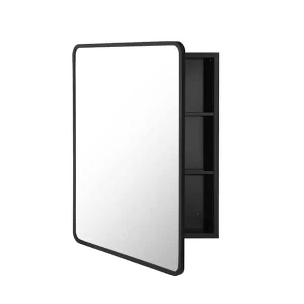 Unbranded 24 in. W x 30 in. H Black Rectangular Aluminium Framed LED Wall Mount/Recessed Bathroom Medicine Cabinet with Mirror