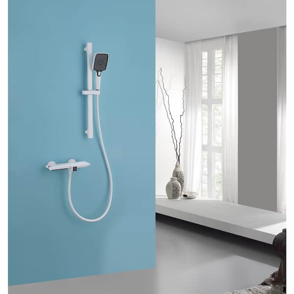 Single Handle 1-Spray Wall Mounted Waterfall Bathtub Faucets Tub and Shower Faucet 4.8 GPM in White