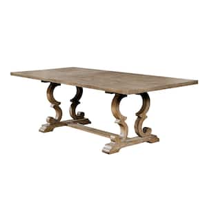 Reina Rustic Natural Tone Wood 90 in. Trestle Extendable Dining Table Seats 8