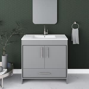 Pacific 36 in. x 18 in. D Bath Vanity in Gray with Ceramic Vanity Top in White with White Basin