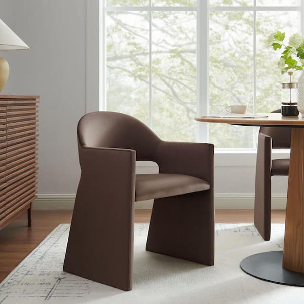 Talia Performance Velvet Dining Armchair in Chocolate Brown