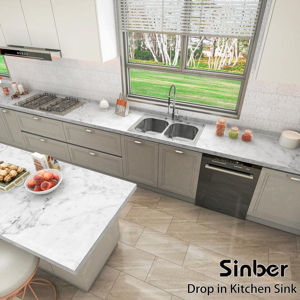 Sinber 33" Stainless Steel Double Bowl Drop-In Kitchen Sink