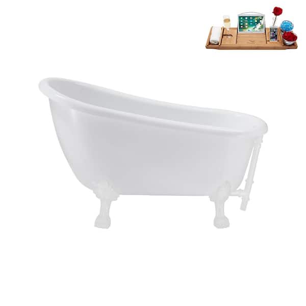 Streamline 53 in. Acrylic Clawfoot Non-Whirlpool Bathtub in Glossy White with Glossy White Drain And Glossy White Clawfeet