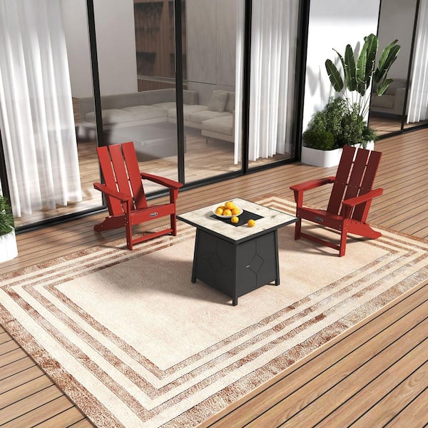 Boyel Living 3-Piece Plastic HDPE Adirondack Chair Patio Conversation Seating Set, 28 in. Square Fire Pit and Waterproof Cover(Black)