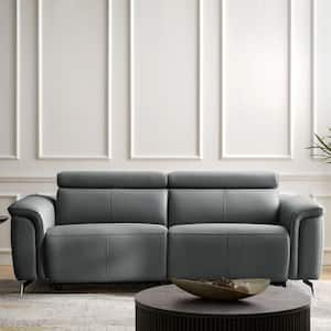 Serena 85 in. Flared Arm 2-Piece Genuine Leather Sectional Sofa in Blue Gray with Power-Assist and USB Ports