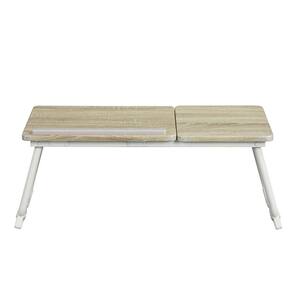 25.50 in. Rectangular Beige Wood and White Metal Legs Foldable Desk Laptop Support Desk, Mobile Portable