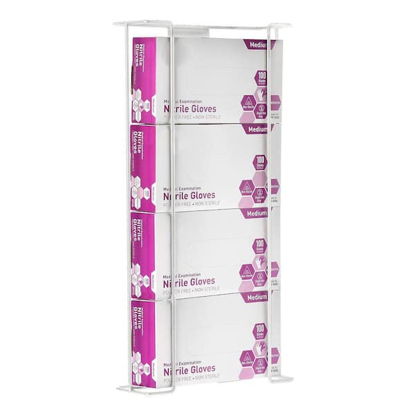 White Quad Box Capacity Wire Steel Wall Mount Glove Box Dispenser (2-Pack)