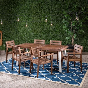 Jackson Dark Brown 7-Piece Acacia Wood Rectangular Table Outdoor Dining Set