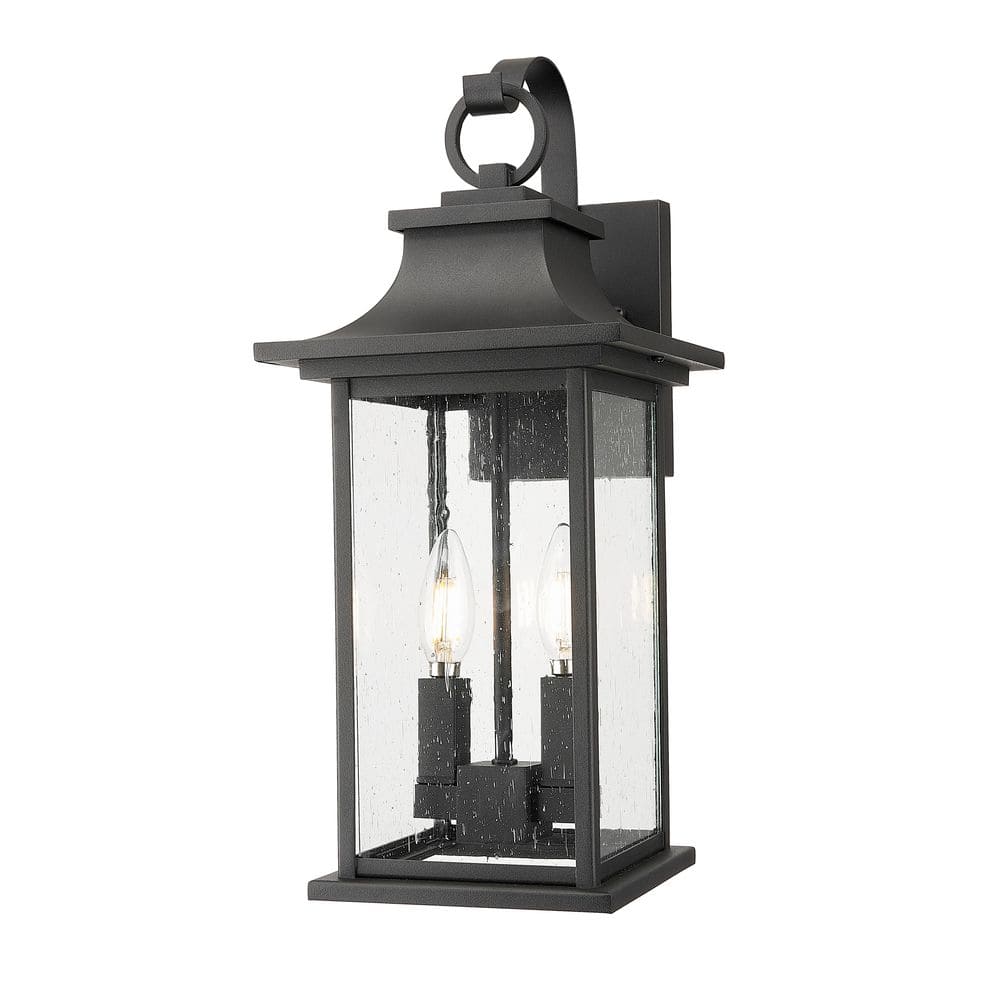 Tiberius 18 inch Weather Resistant Black 2 Light Outdoor Wall Lantern Sconc