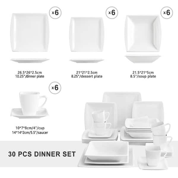 MALACASA, Series Blance, 30-Piece Porcelain Dinnerware Set, Ivory