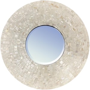 Bianca Moderno Small Mother of Pearl 18 in. x 18 in. Classic Round Framed Multi Color Decorative Mirror