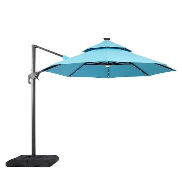 Brooks 10 ft. Steel Roma Cantilever Solar LED Tilt 360 Patio Umbrella In Teal