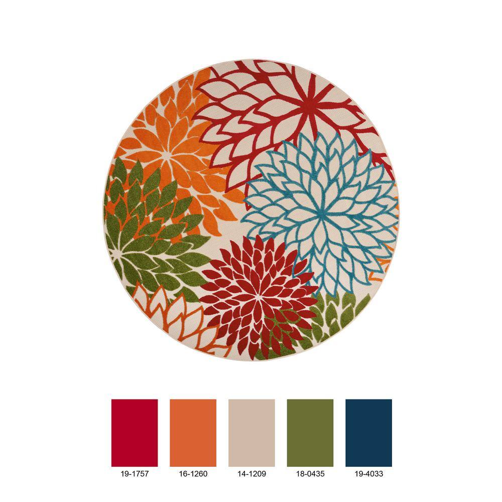 Green Floral Round Synthetic Flat Woven Area Rug