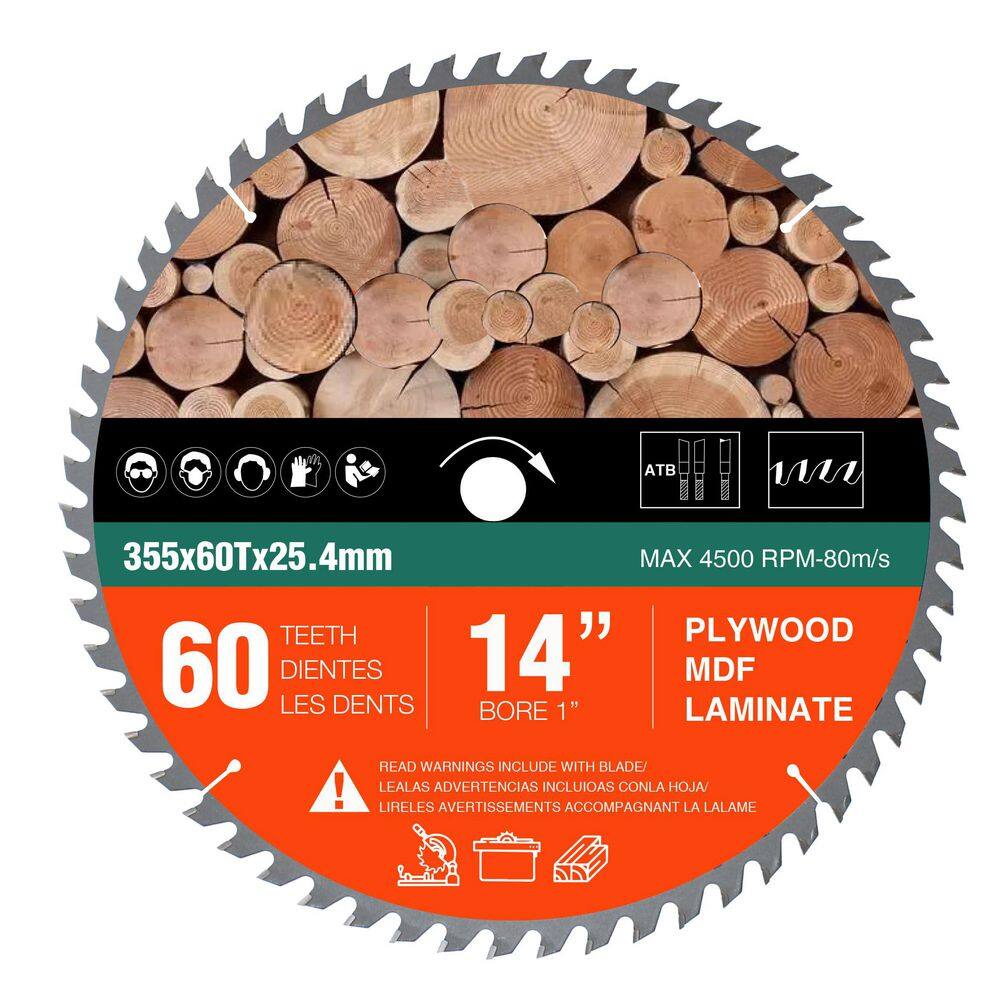 14 in. 60-Tooth Wood Cutting Carbide Saw Blade Power Tool Accessory for Hardwood Softwood Plywood 1-Pack price history on PriceWatchPro