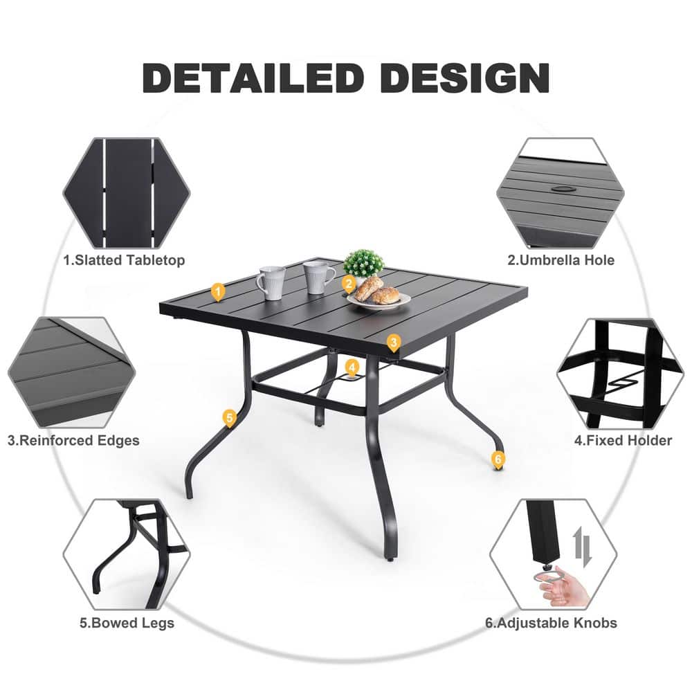 Detailed design view of the dining set components and features.