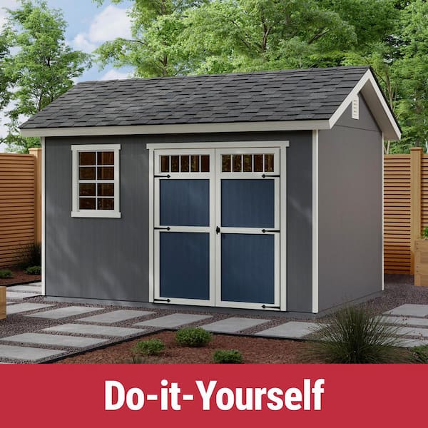 DIY Beachwood 8 ft. x 12 ft Wooden Outdoor Storage Garden Shed with Floor Windows, and Double Door (96 sq. ft. )