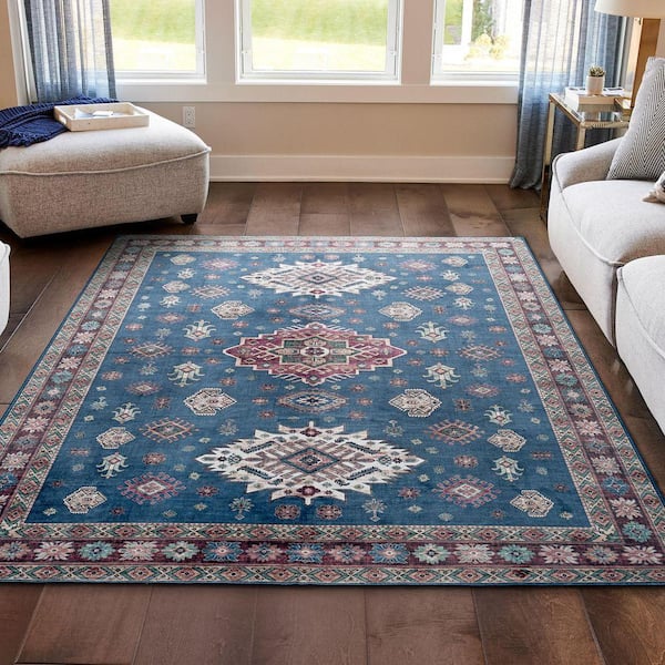 Billie Navy/Red 6 ft. x 10 ft. Woven Medallion Polyester Area Rug