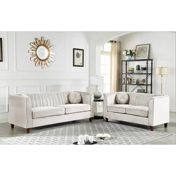 79.5 inch Fabric Loveseat Sofa with 2 Removable Back Cushions-Beige | Costway