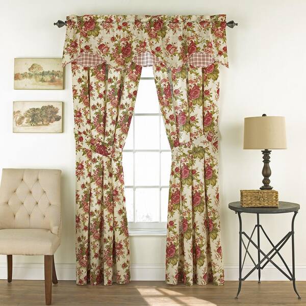 Waverly Norfolk Scallop Layered Valance 100% Cotton Red Rose Floral Check 60X16 