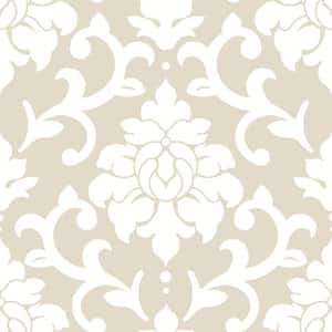 Beige Taupe Damask Peel and Stick Vinyl Wallpaper Roll