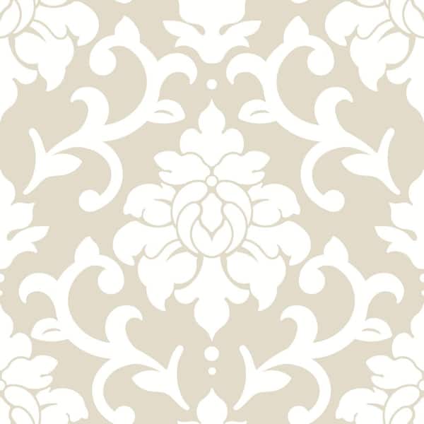 RoomMates Beige Taupe Damask Peel and Stick Vinyl Wallpaper Roll