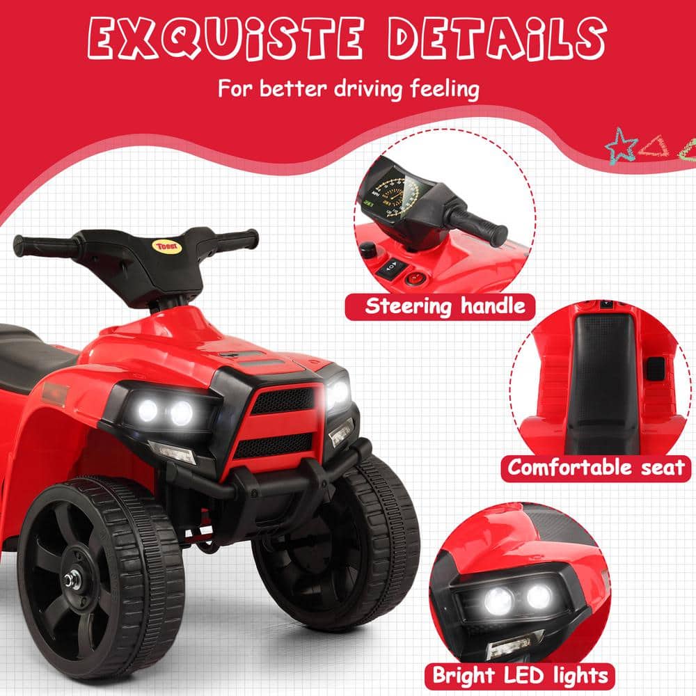 6V Red Kids Electric Quad with Bright Headlights