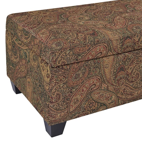 Handy Living Hinged Multicolored Paisley With A Burgundy Background Bench Storage Ottoman 17 In H X 51 5 In W X 19 In D A162852 The Home Depot