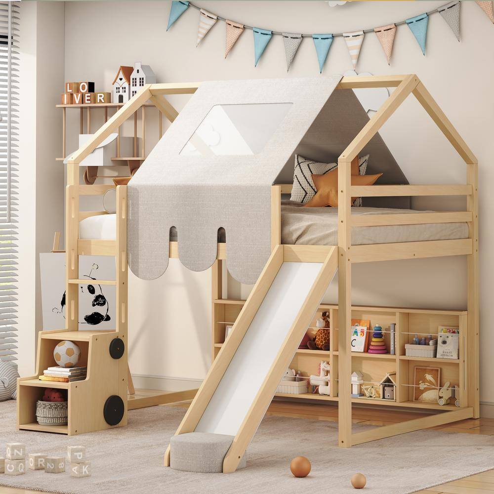 Natural Full Size Loft Bed with Tent price history on PriceWatchPro