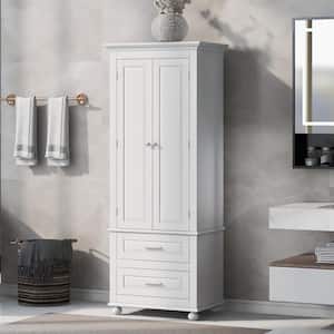 24 in. W x 15.7 in. D x 62.5 in. H Bathroom Storage Wall Cabinet in White with 2-Drawers