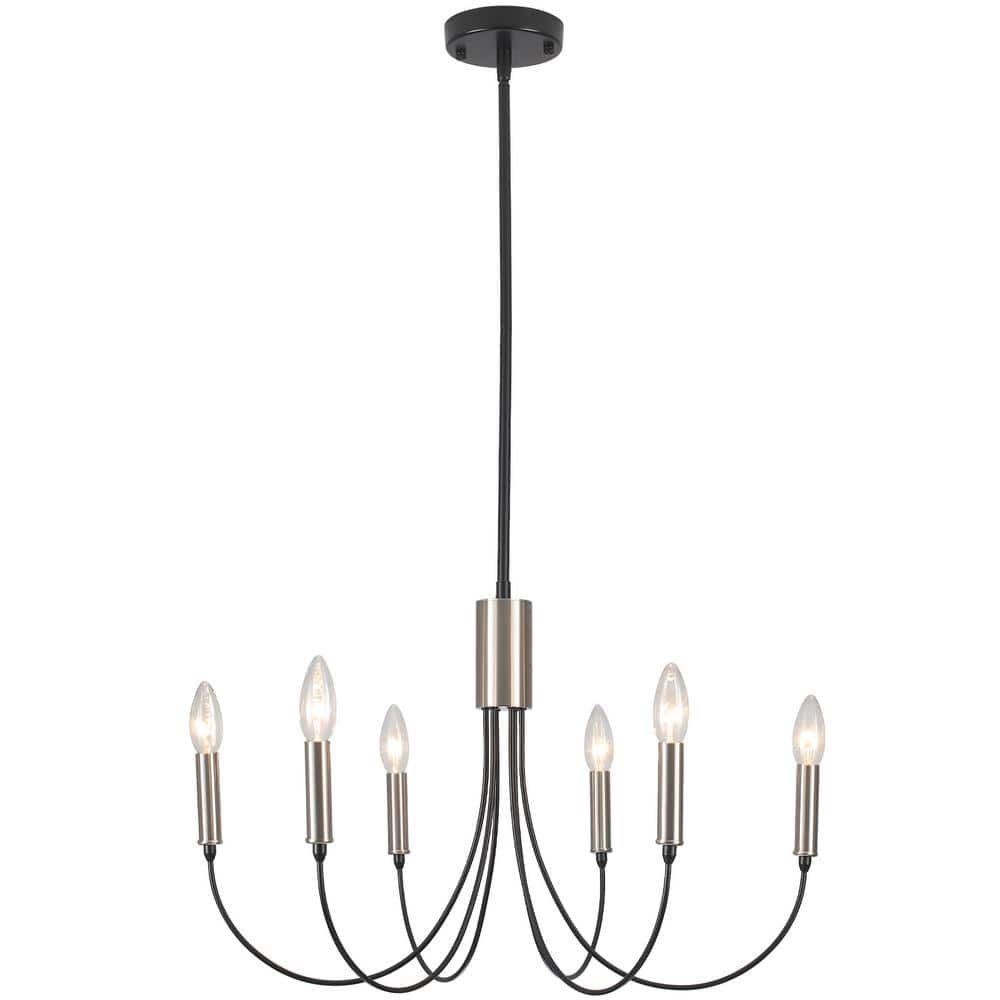 LWYTJO Hook 6 Light Black/Silver Classic Candle Style Chandelier for ...